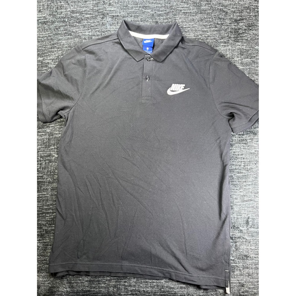 Nike Polo Shirt Mens Large Black Embroidered Futura Logo Short Sleeve Pique